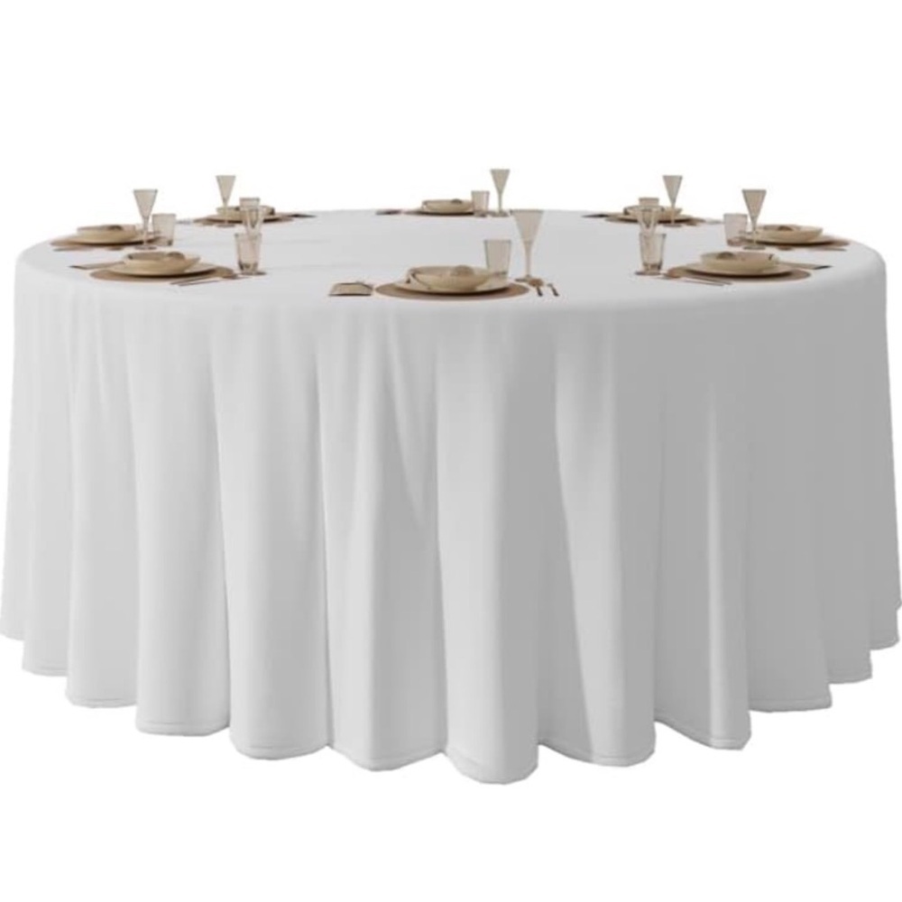 Urby 136”White Round Tablecloth for 6-7ft Round Table That Seats 10-12 Guests